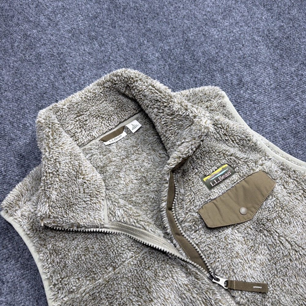 LL Bean Vest Women Petite Large Oat Beige Mountain Pile Sherpa Fleece Jacket New